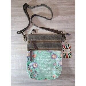 Ohlay Womens Canvas Crossbody Bag Purse Mom Quote Floral Multi Pocket Travel NWT